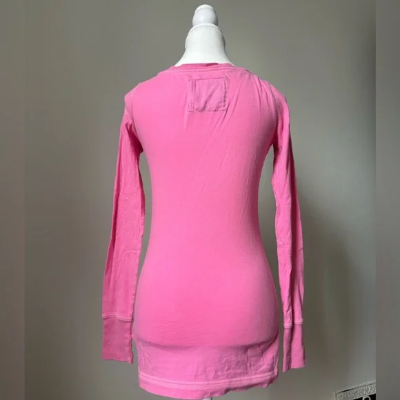 ABERCROMBIE & FITCH Vintage 100% Cotton Pink Deep Vneck Long Sleeve Size S - Picture 4 of 7